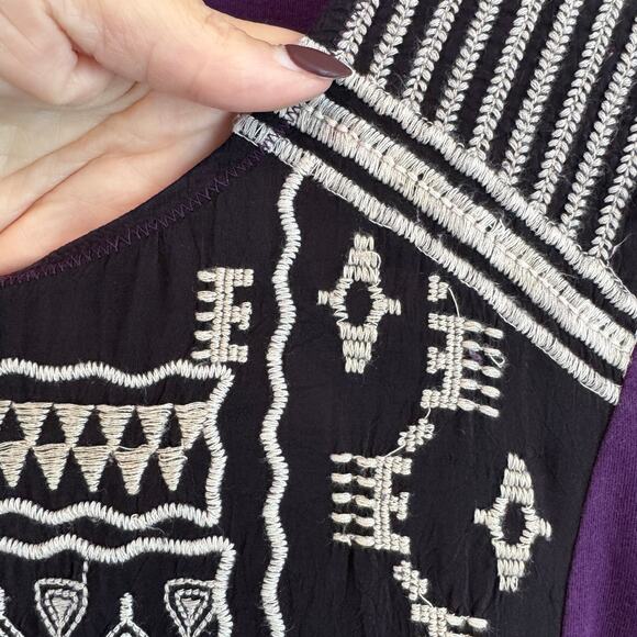 Johnny Was Dark Purple Embroidered 3/4 Sleeve Tunic Boho Cupra Cotton Size Small - Picture 7 of 16